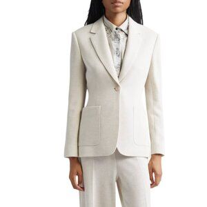 Max Mara Blazer Jacket Coat Womens 14 Beige Tan Wool Two Button Single Breasted